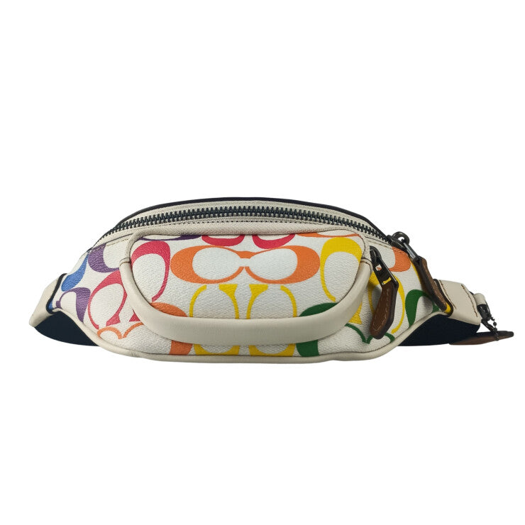 COACH コーチ ウエストバッグ スプリント ベルトバッグ 24 CJ682 チョークマルチ系 PVC レザー ユニセックス ボディバッグ シグネチャー 美品