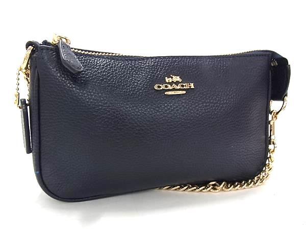 COACH コーチ ハンドバッグ 53077 ネイビー レザー レディース チェーン ゴールド金具 美品