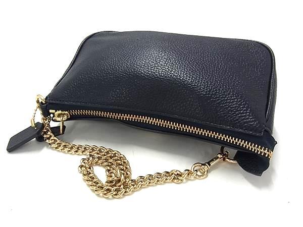 COACH コーチ ハンドバッグ 53077 ネイビー レザー レディース チェーン ゴールド金具 美品