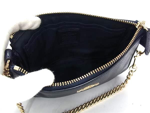 COACH コーチ ハンドバッグ 53077 ネイビー レザー レディース チェーン ゴールド金具 美品