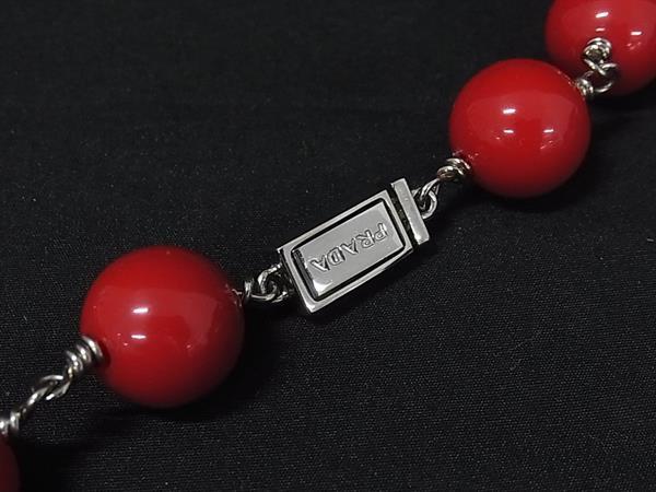 PRADA プラダ ネックレス 1JC058 レッド シルバー PLEX クリスタル レディース バード トリ フラワー ハナ 美品