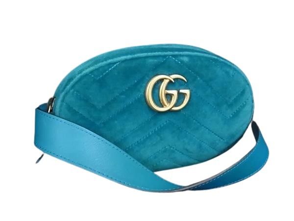 GUCCI グッチ ウエストバッグ GGマーモント 476434 ブルー系 ベルベット レディース ゴールド金具 美品