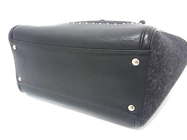 Salvatore Ferragamo フェラガモ ハンドバッグ エイミー ブラック フェルト レザー レディース スタッズ シルバー金具 超美品