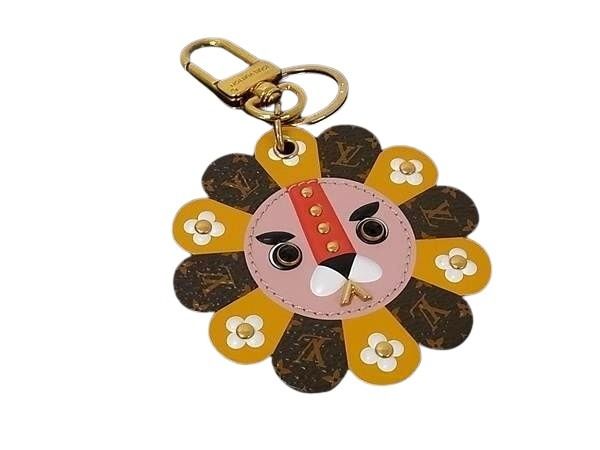 LOUIS VUITTON ルイヴィトン キーホルダー ポルトクレ ファン フェイス ライオン M68475 ブラウン系 モノグラム ユニセックス スタッズ