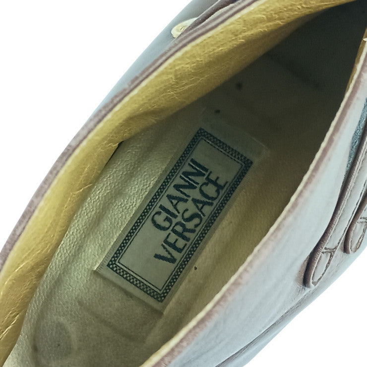GIANNI VERSACE ジャンニ ベルサーチ ショートブーツ アンクルブーツ ブラウン系 レザー レディース ゴールド金具 ベルサーチェ