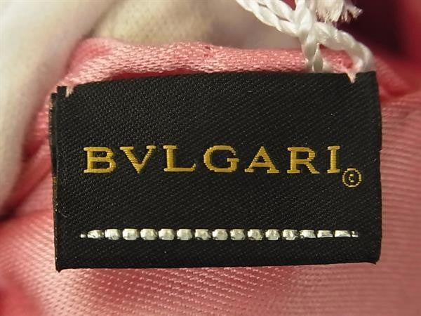 BVLGARI ブルガリ ストール ロゴマニア ピンク系 シルク100％ レディース フリンジ スカーフ マフラー 超美品