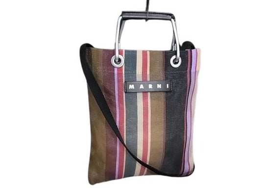 MARNI マルニ ショルダーバッグ フラワーカフェ マルチカラー系 ナイロン レディース 2WAY ストライプ 美品