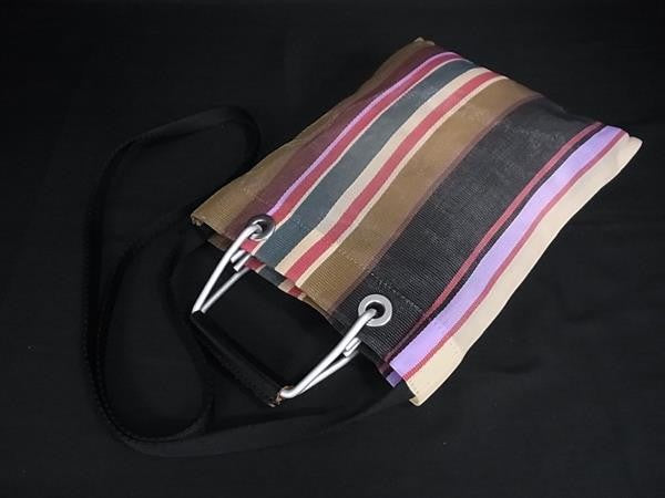 MARNI マルニ ショルダーバッグ フラワーカフェ マルチカラー系 ナイロン レディース 2WAY ストライプ 美品