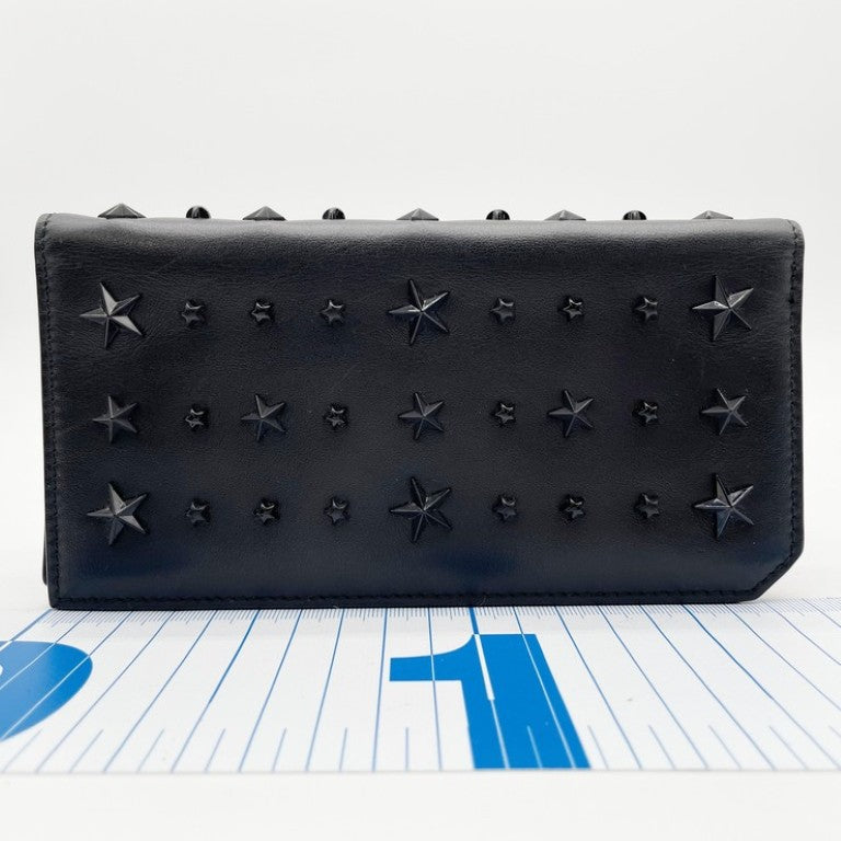 JIMMY CHOO ジミーチュウ 長財布 COOPER クーパー ブラック系 レザー ユニセックス スタースタッズ 二つ折り 美品