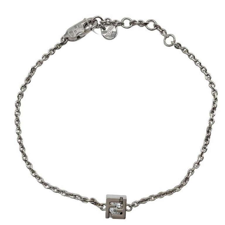 FENDI フェンディ ブレスレット シルバー系 メタル レディース FFロゴ ラインストーン 美品