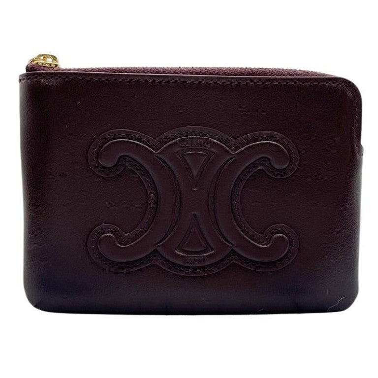 CELINE セリーヌ コインケース キュイルトリオンフ コインパース ボルドー系 レザー レディース ゴールド金具 美品
