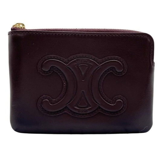 CELINE セリーヌ コインケース キュイルトリオンフ コインパース ボルドー系 レザー レディース ゴールド金具 美品