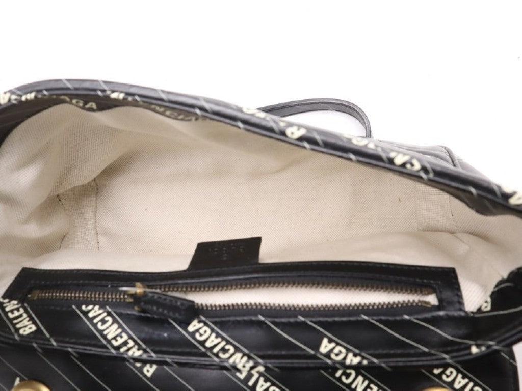 GUCCI グッチ ショルダーバッグ ハッカープロジェクト GGマーモント 443497 ブラック系 レザー レディース BALENCIAGA バレンシアガコラボ キルティング ゴールド金具 美品