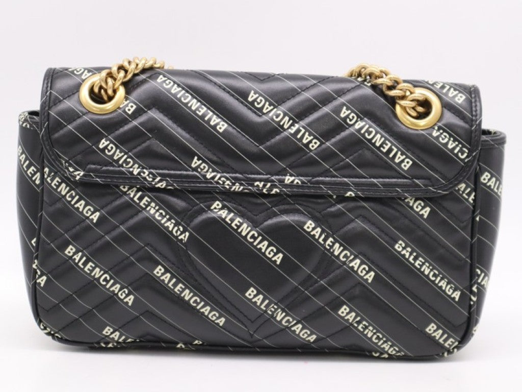 GUCCI グッチ ショルダーバッグ ハッカープロジェクト GGマーモント 443497 ブラック系 レザー レディース BALENCIAGA バレンシアガコラボ キルティング ゴールド金具 美品