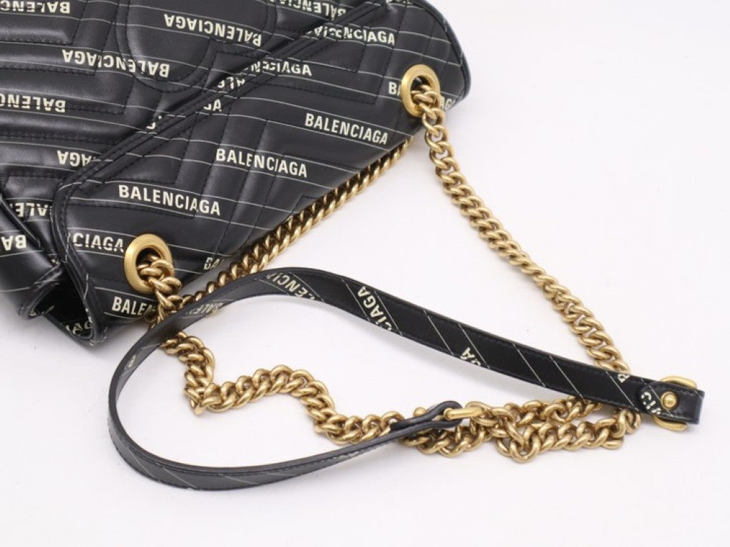 GUCCI グッチ ショルダーバッグ ハッカープロジェクト GGマーモント 443497 ブラック系 レザー レディース BALENCIAGA バレンシアガコラボ キルティング ゴールド金具 美品