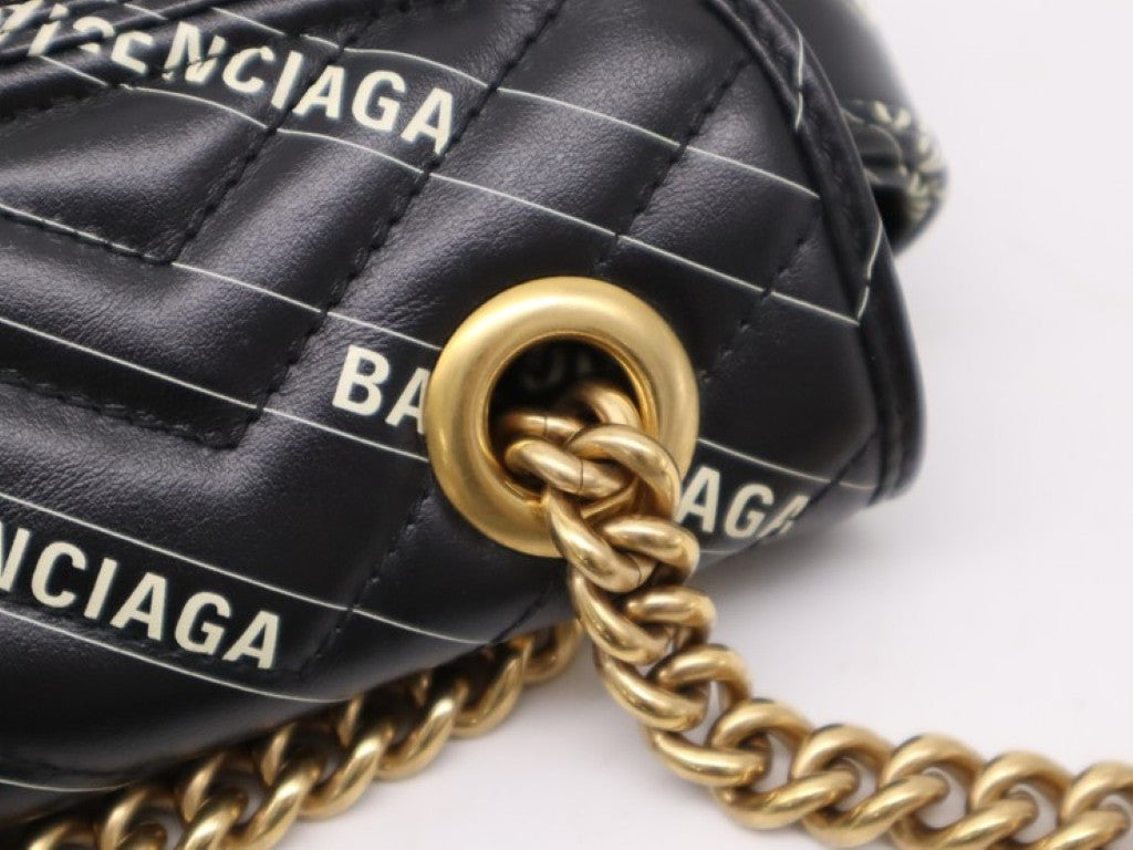 GUCCI グッチ ショルダーバッグ ハッカープロジェクト GGマーモント 443497 ブラック系 レザー レディース BALENCIAGA バレンシアガコラボ キルティング ゴールド金具 美品
