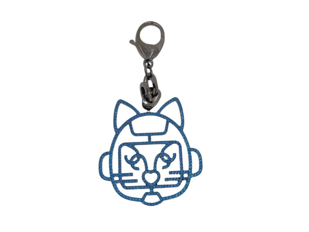CHANEL シャネル キーホルダー キャットロボット ブルー ガンメタ系 メタル ユニセックス 美品
