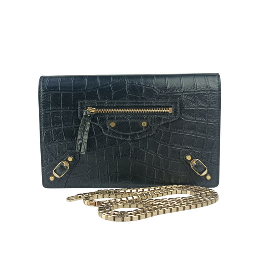 BALENCIAGA バレンシアガ ショルダーバッグ チェーンウォレット 444168 ブラック系 レザー レディース 2WAY ゴールド金具 美品