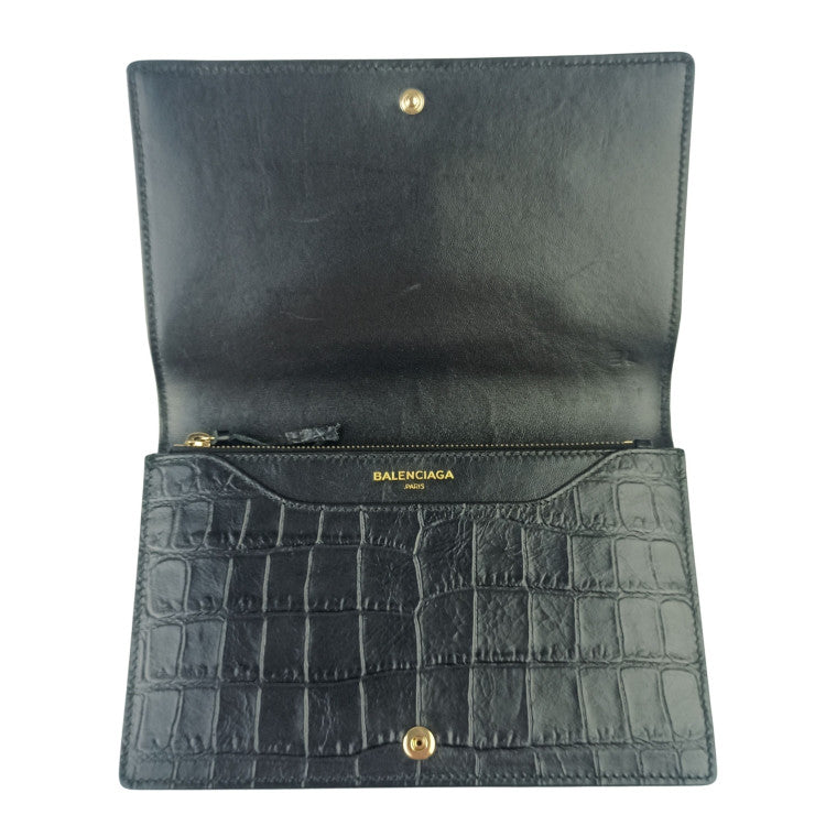 BALENCIAGA バレンシアガ ショルダーバッグ チェーンウォレット 444168 ブラック系 レザー レディース 2WAY ゴールド金具 美品