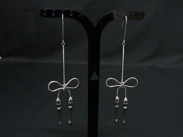 DIOR ディオール ピアス リボンモチーフ フックピアス シルバー系 メタル レディース 超美品