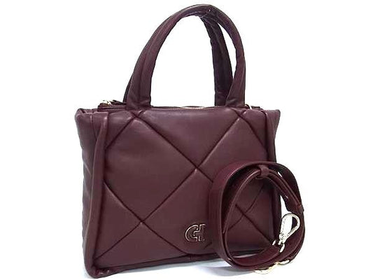 COLE HAAN コールハーン ハンドバッグ キルテッド パフトート レザー ボルドー レディース 2WAY 超美品