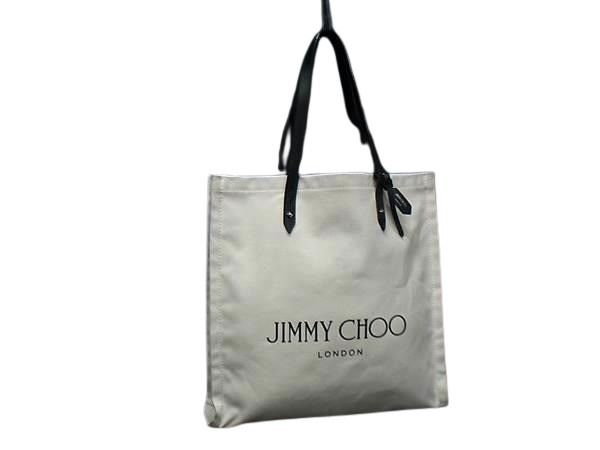 JIMMY CHOO ジミーチュウ トートバッグ ロゴトート キャンバス レザー ホワイト系 レディース