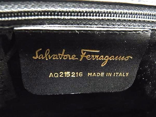 Salvatore Ferragamo フェラガモ ハンドバッグ ヴァラリボン AQ215216 ブラック レザー レディース 2WAY ゴールド金具 美品