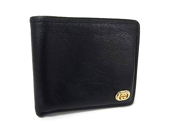 GUCCI グッチ 財布 インターロッキングG 575985 ブラック レザー メンズ 二つ折り 財布