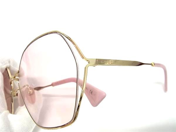GUCCI グッチ サングラス インターロッキングG GG0818SA ゴールド ピンク メタル レディース 美品