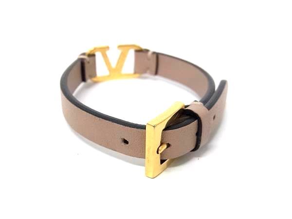 VALENTINO ヴァレンティノ ブレスレット Vロゴ ベージュ レザー レディース 美品