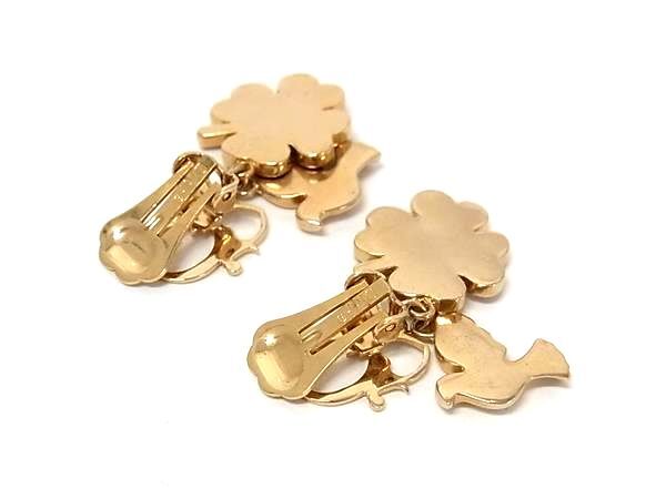 ChristianDior クリスチャンディオール イヤリング ゴールド メタル レディース ラインストーン クローバー 四つ葉 バードトリ 美品