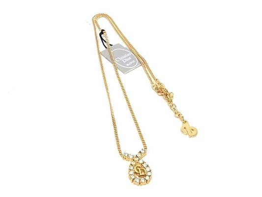 ChristianDior クリスチャンディオール ネックレス ロゴ ゴールド メタル レディース ラインストーン 新古未使用展示品