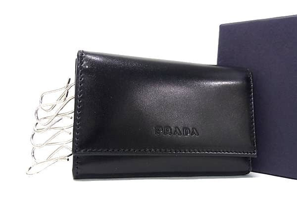 PRADA プラダ キーケース 1M0222 ブラック レザー ユニセックス 6連 シルバー金具 美品