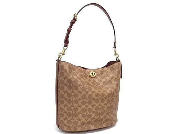 COACH コーチ ショルダーバッグ シグネチャー ウィロウ CW882 ブラウン系 PVC×レザー レディース ゴールド金具 美品