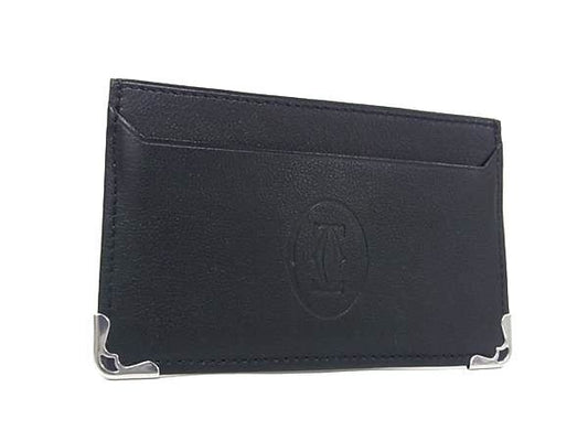 CARTIER カルティエ カードケース マストライン ブラック レザー ユニセックス シルバー金具 美品