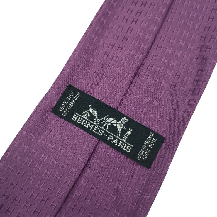 HERMES エルメス ネクタイ パープル系 シルク100% メンズ H柄 超美品