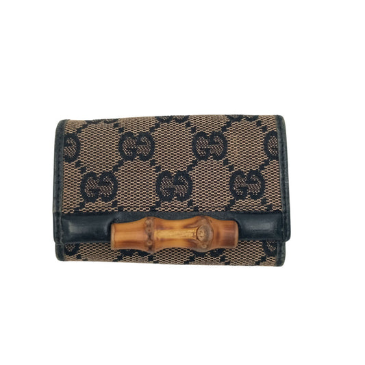 GUCCI グッチ キーケース バンブー 112552.2149 ブラウン系 ブラック GGキャンバス レザー ユニセックス 6連 美品