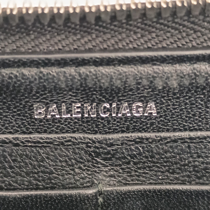 BALENCIAGA バレンシアガ 長財布 エブリデイ 490625 ブラック系 レザー ユニセックス ロゴ ラウンドファスナー 美品