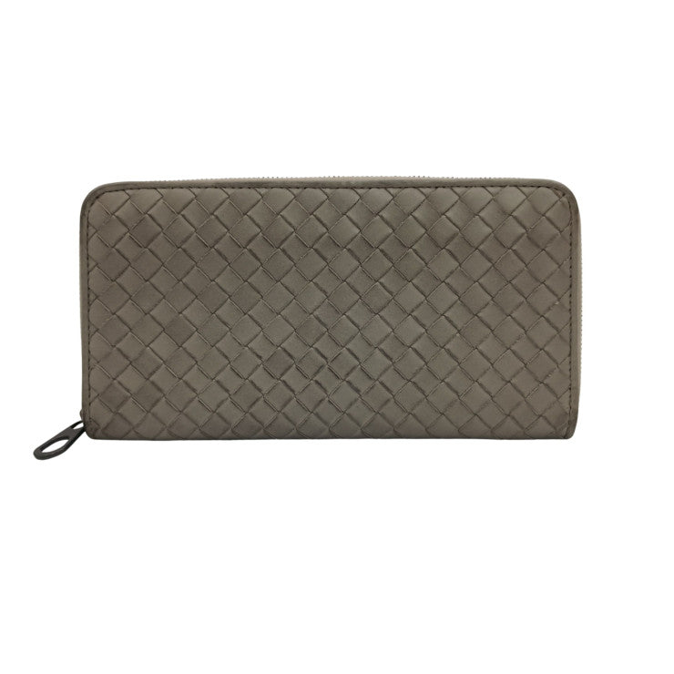 BOTTEGA VENETA ボッテガヴェネタ 長財布 イントレチャート 510643 グレー系 レザー ユニセックス ラウンドファスナー 美品