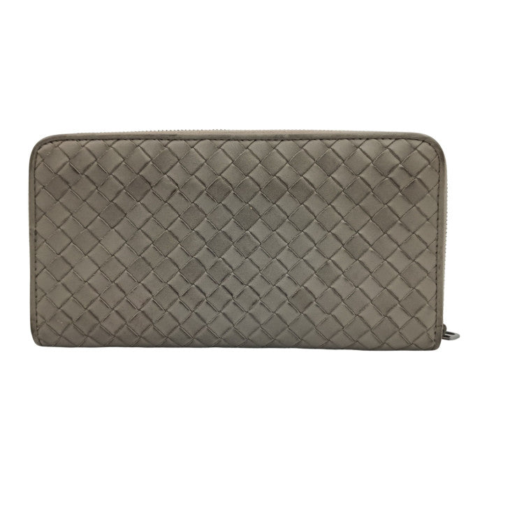 BOTTEGA VENETA ボッテガヴェネタ 長財布 イントレチャート 510643 グレー系 レザー ユニセックス ラウンドファスナー 美品