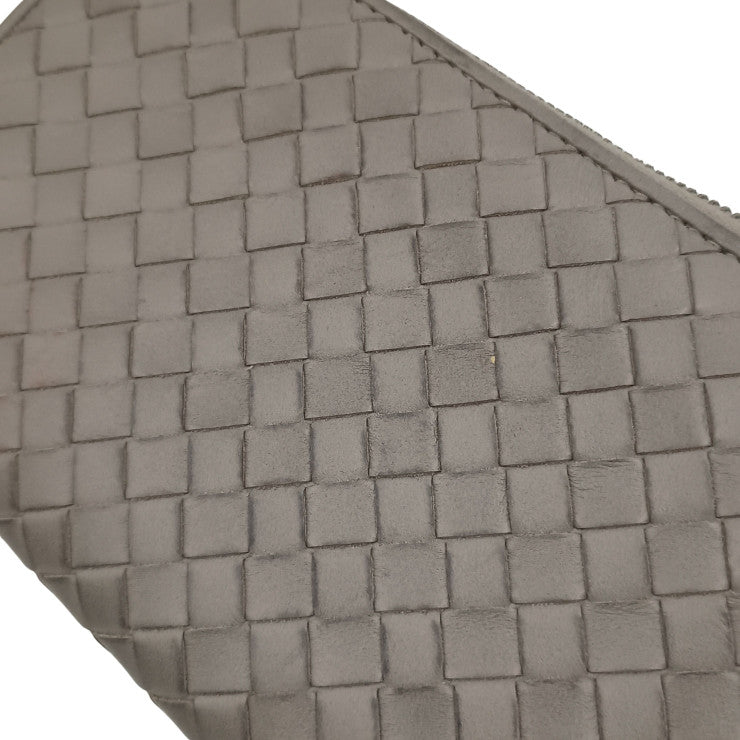 BOTTEGA VENETA ボッテガヴェネタ 長財布 イントレチャート 510643 グレー系 レザー ユニセックス ラウンドファスナー 美品