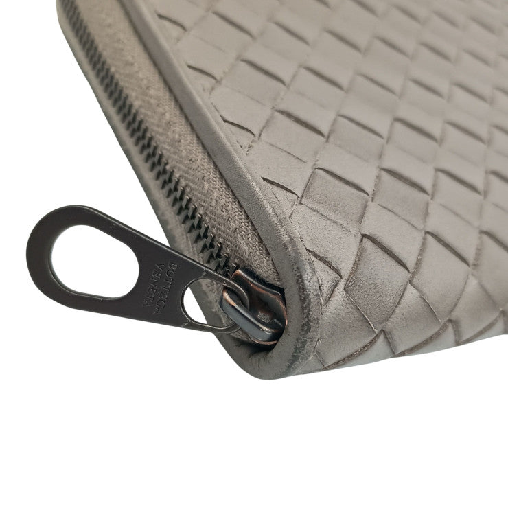 BOTTEGA VENETA ボッテガヴェネタ 長財布 イントレチャート 510643 グレー系 レザー ユニセックス ラウンドファスナー 美品