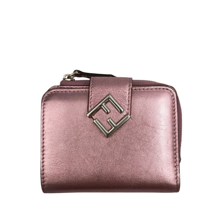 FENDI フェンディ 二つ折り財布 FFダイヤモンド 8M0490 メタリックピンク系 レザー レディース シルバー金具 美品