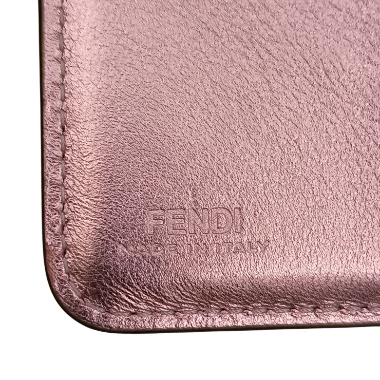 FENDI フェンディ 二つ折り財布 FFダイヤモンド 8M0490 メタリックピンク系 レザー レディース シルバー金具 美品