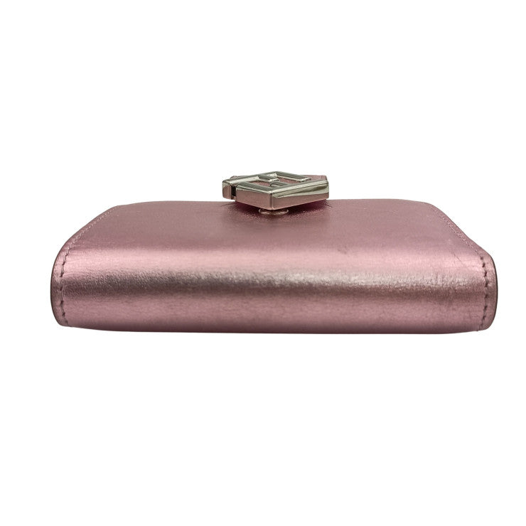 FENDI フェンディ 二つ折り財布 FFダイヤモンド 8M0490 メタリックピンク系 レザー レディース シルバー金具 美品