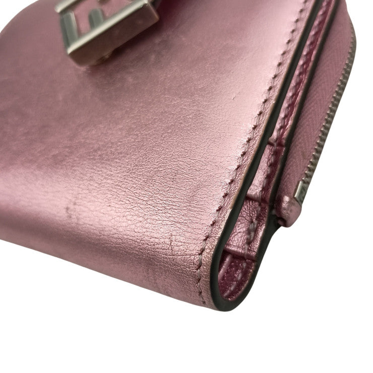 FENDI フェンディ 二つ折り財布 FFダイヤモンド 8M0490 メタリックピンク系 レザー レディース シルバー金具 美品