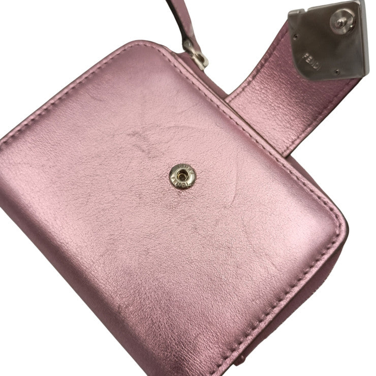 FENDI フェンディ 二つ折り財布 FFダイヤモンド 8M0490 メタリックピンク系 レザー レディース シルバー金具 美品
