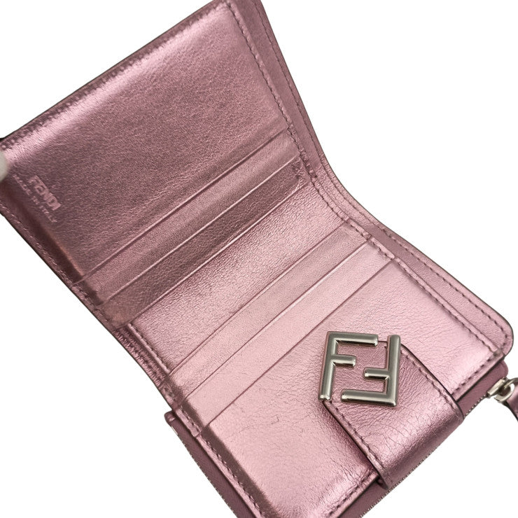 FENDI フェンディ 二つ折り財布 FFダイヤモンド 8M0490 メタリックピンク系 レザー レディース シルバー金具 美品