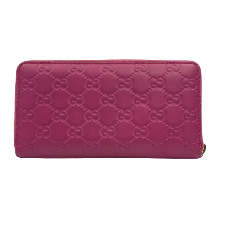 GUCCI グッチ 長財布 グッチシマ 388680 ピンク系 グッチシグネチャーレザー レディース リボン ラウンドファスナー ゴールド金具 美品