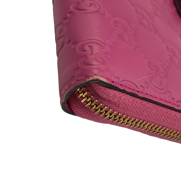 GUCCI グッチ 長財布 グッチシマ 388680 ピンク系 グッチシグネチャーレザー レディース リボン ラウンドファスナー ゴールド金具 美品